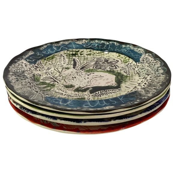 Anthropologie Woodland Picnic Collection Plates By Cornelia O'Donovan Set Of 4 - Picture 13 of 13